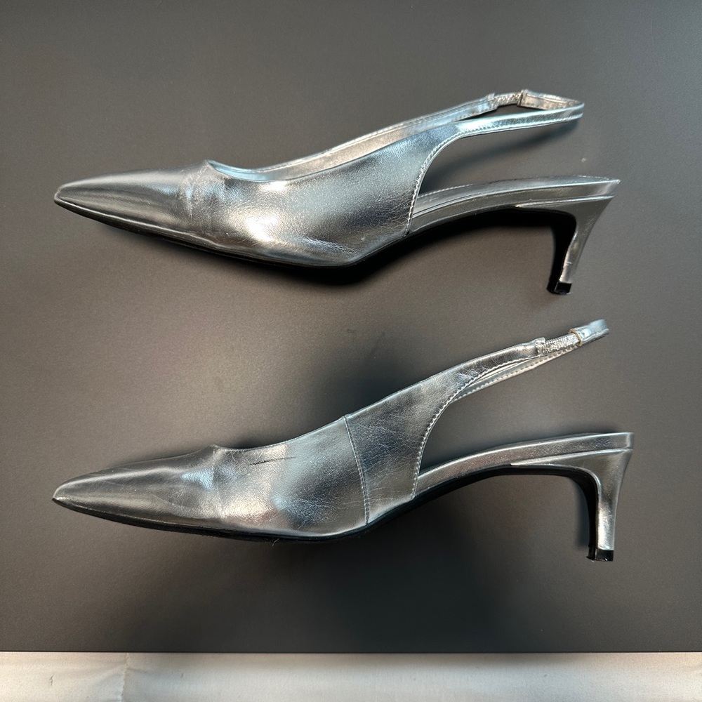 Calvin Klein Metallic Silver Slingback Heels - Picture 3 of 5